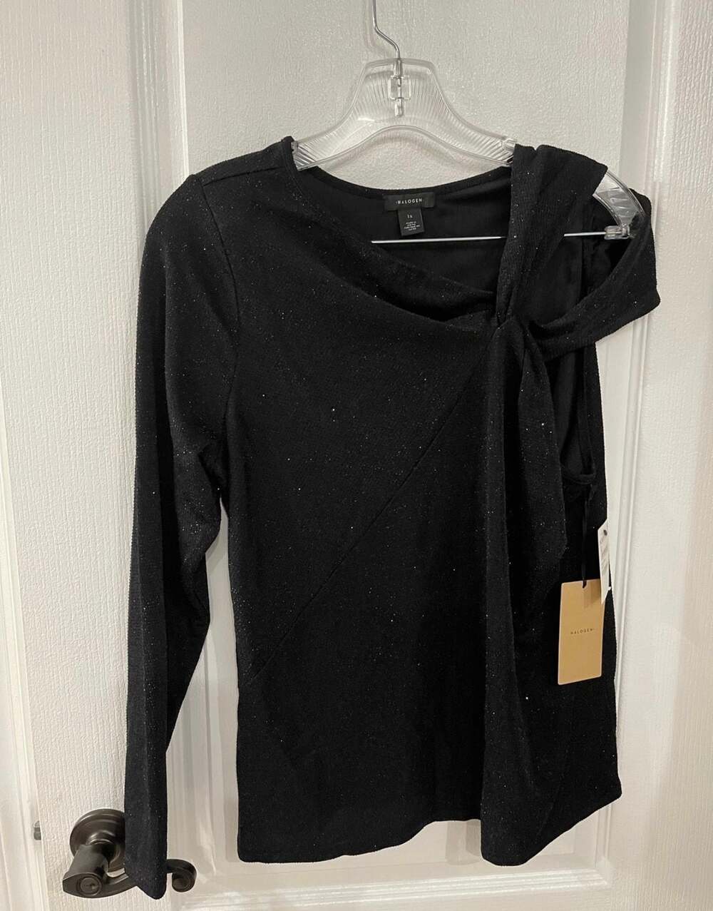 Halogen one sleeve black sparkle top NWT Sz 1X women's blouse
